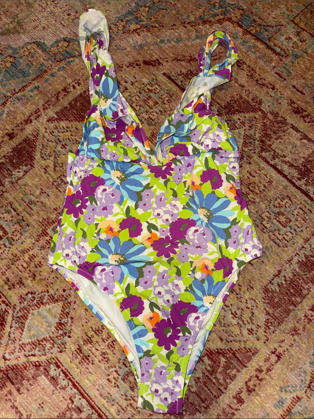 J. Crew Purple and Blue Floral One-Piece Swimsuit